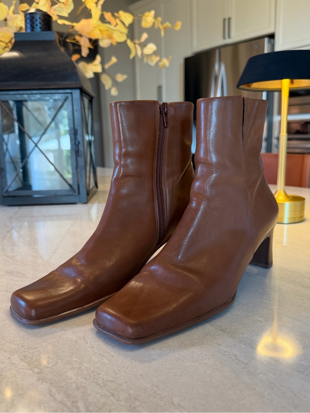 Brown square toe booties sz 8.5
